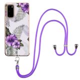 For Samsung Galaxy S20 Electroplating Pattern IMD TPU Shockproof Case with Neck Lanyard(Purple Flower)