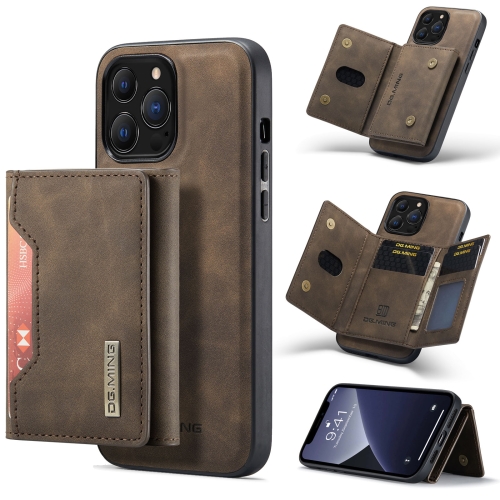 DG.MING M2 Series 3-Fold Card Bag + Magnetic Shockproof Case with Wallet & Holder Function For iPhone 13 Pro(Coffee)