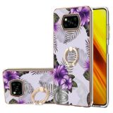 For Xiaomi Poco X3 NFC Electroplating Pattern IMD TPU Shockproof Case with Rhinestone Ring Holder(Purple Flower)