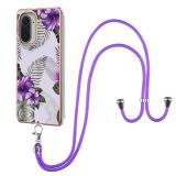 For Xiaomi Mi 11i / Poco F3 Electroplating Pattern IMD TPU Shockproof Case with Neck Lanyard(Purple Flower)