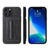 Fierre Shann Full Coverage Protective Leather Case with Holder & Card Slot For iPhone 13(Black)