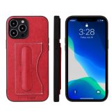 Fierre Shann Full Coverage Protective Leather Case with Holder & Card Slot For iPhone 13 Pro(Red)