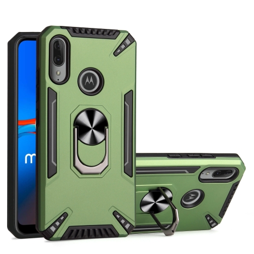 For Motorola Moto E6 Plus PC + TPU Protective Case with 360 Degrees Rotatable Ring Holder(Dark Green)
