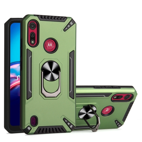 For Motorola Moto E6s 2020 PC + TPU Protective Case with 360 Degrees Rotatable Ring Holder(Dark Green)