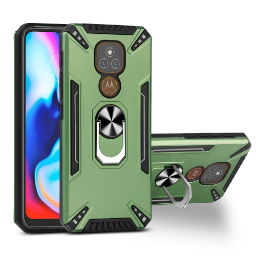 For Motorola Moto E7 Plus PC + TPU Protective Case with 360 Degrees Rotatable Ring Holder(Dark Green)
