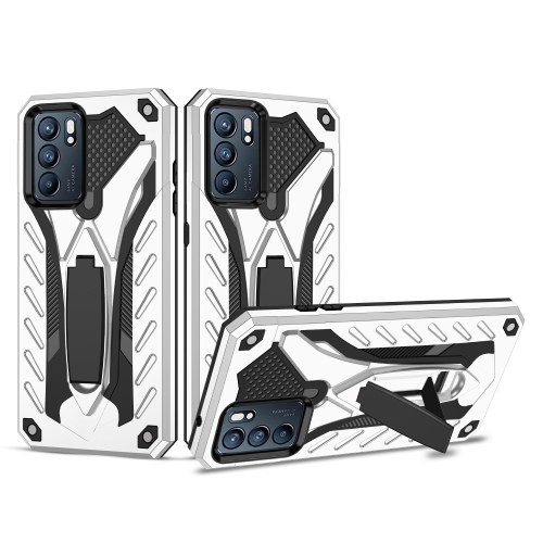 For OPPO Reno6 5G Shockproof TPU + PC Protective Case with Holder(Silver)