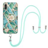 For Xiaomi Redmi 9A Electroplating Splicing Marble Flower Pattern TPU Shockproof Case with Lanyard(Blue Flower)