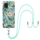 For Xiaomi Mi 10 Lite 5G Electroplating Splicing Marble Flower Pattern TPU Shockproof Case with Lanyard(Blue Flower)