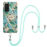 For Xiaomi Mi 10T 5G / 10T Pro 5G Electroplating Splicing Marble Flower Pattern TPU Shockproof Case with Lanyard(Blue Flower)