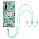 For Xiaomi Redmi Note 10 Pro/ 10 Pro Max Electroplating Splicing Marble Flower Pattern TPU Shockproof Case with Lanyard(Blue Flower)