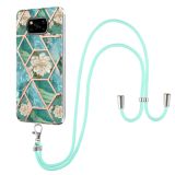For Xiaomi Poco X3 NFC Electroplating Splicing Marble Flower Pattern TPU Shockproof Case with Lanyard(Blue Flower)