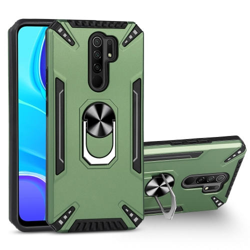 For Xiaomi Redmi 9 PC + TPU Protective Case with 360 Degrees Rotatable Ring Holder(Dark Green)