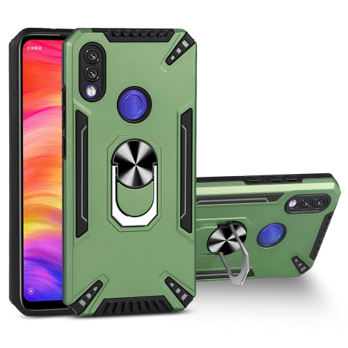For Xiaomi Redmi Note 7 PC + TPU Protective Case with 360 Degrees Rotatable Ring Holder(Dark Green)