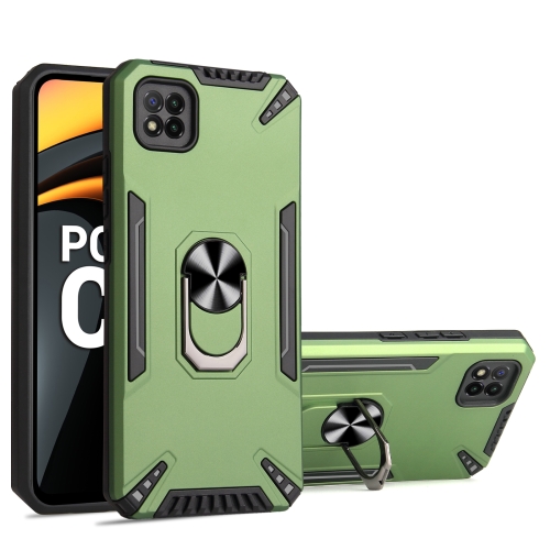 For Xiaomi Poco C3 PC + TPU Protective Case with 360 Degrees Rotatable Ring Holder(Dark Green)