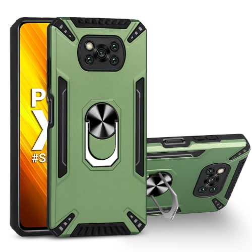 For Xiaomi Poco X3 PC + TPU Protective Case with 360 Degrees Rotatable Ring Holder(Dark Green)
