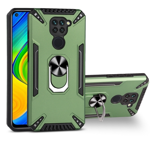 For Xiaomi Redmi Note 9 4G PC + TPU Protective Case with 360 Degrees Rotatable Ring Holder(Dark Green)