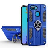 Carbon Fiber Pattern PC + TPU Protective Case with Ring Holder For OPPO A12 / A5s / A7(Dark Blue)