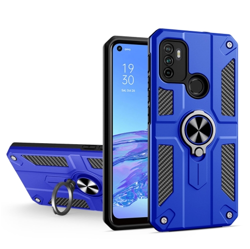 Carbon Fiber Pattern PC + TPU Protective Case with Ring Holder For OPPO A53(Dark Blue)
