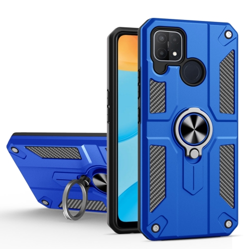 Carbon Fiber Pattern PC + TPU Protective Case with Ring Holder For OPPO Realme C12 / C15(Dark Blue)