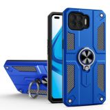 Carbon Fiber Pattern PC + TPU Protective Case with Ring Holder For OPPO F17(Dark Blue)