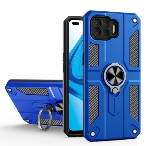 Carbon Fiber Pattern PC + TPU Protective Case with Ring Holder For OPPO F17 Pro(Dark Blue)