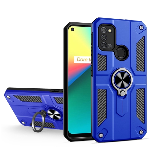 Carbon Fiber Pattern PC + TPU Protective Case with Ring Holder For OPPO Realme 7i / C17(Dark Blue)