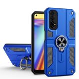 Carbon Fiber Pattern PC + TPU Protective Case with Ring Holder For OPPO Realme 7(Dark Blue)