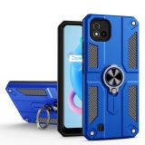 Carbon Fiber Pattern PC + TPU Protective Case with Ring Holder For OPPO Realme C20(Dark Blue)