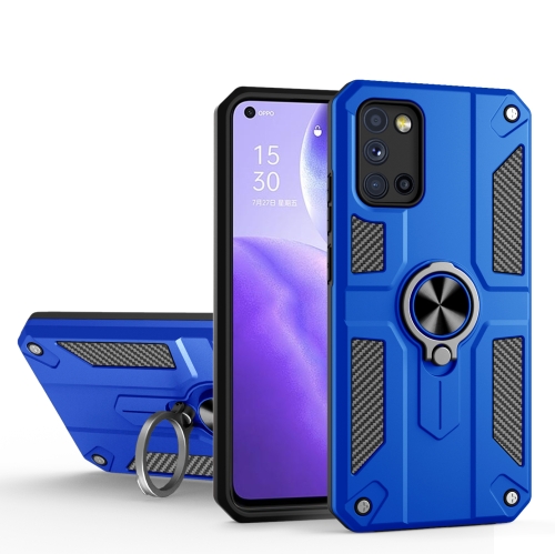 Carbon Fiber Pattern PC + TPU Protective Case with Ring Holder For OPPO Reno5 Pro 5G / 4G(Dark Blue)