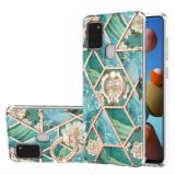 For Samsung Galaxy A21s Electroplating Splicing Marble Flower Pattern TPU Shockproof Case with Rhinestone Ring Holder(Blue Flower)