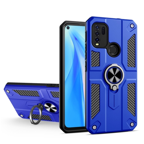 Carbon Fiber Pattern PC + TPU Protective Case with Ring Holder For vivo Y50 / Y30(Dark Blue)