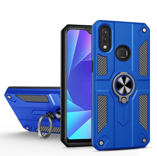 Carbon Fiber Pattern PC + TPU Protective Case with Ring Holder For vivo Y95(Dark Blue)