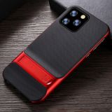 For iPhone 11 Pro Max Plaid Texture Non-slip TPU + PC Case with Holder(Red)