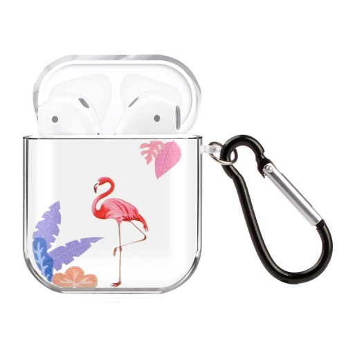 For AirPods 1 / 2 High Transparent TPU Colorful Painting Earphone Protective Case with Hook(Flamingo)