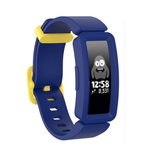 For Fitbit Inspire HR / Ace 2 Silicone Smart Watch Replacement Strap Wristband(Blue + Yellow Buckle)