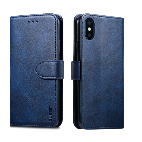 For iPhone XR GUSSIM Magnetic Horizontal Flip Leather Case with Holder & Card Slots & & Wallet(Blue)