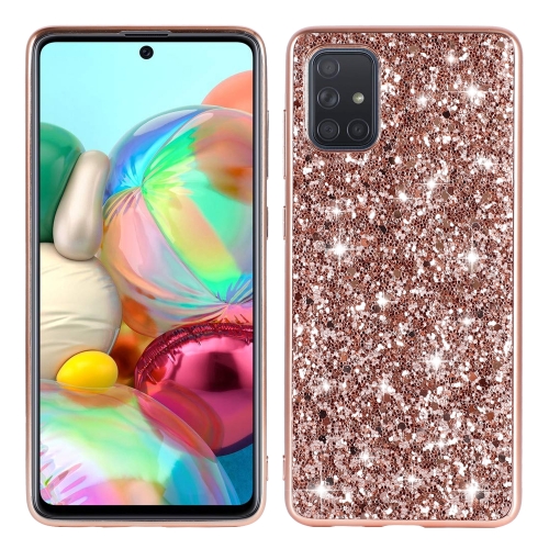 For Galaxy A71 Plating Glittery Powder Shockproof TPU Protective Case(Rose Gold)