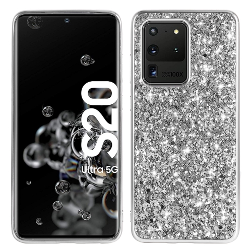 For Galaxy S20 Ultra Plating Glittery Powder Shockproof TPU Protective Case(Silver)