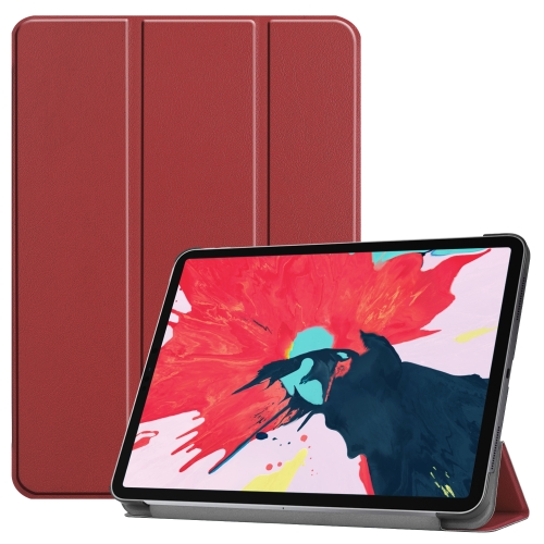 For iPad Pro 11 inch 2020 Custer Texture Smart PU Leather Case with Sleep / Wake-up Function & 3-Fold Holder(Wine Red)