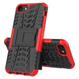 For iPhone SE 2020 Tire Texture Shockproof TPU+PC Protective Case with Holder(Red)