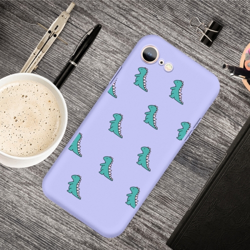 For iPhone SE 2020 & 8 & 7 Cartoon Animal Pattern Shockproof TPU Protective Case(Purple Dinosaurs)