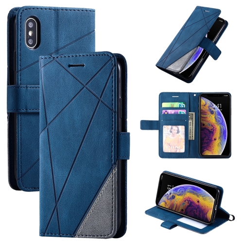 For iPhone XS / X Skin Feel Splicing Horizontal Flip Leather Case with Holder & Card Slots & Wallet & Photo Frame(Blue)