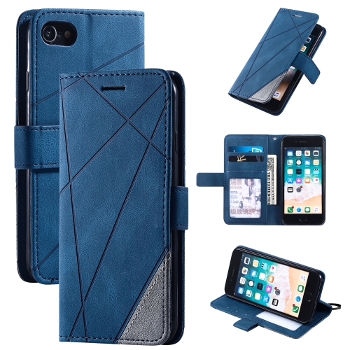 For iPhone SE 2020 / 8 / 7 Skin Feel Splicing Horizontal Flip Leather Case with Holder & Card Slots & Wallet & Photo Frame(Blue)