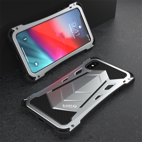 For iPhone XS R-JUST Shockproof Dustproof Metal Armor Protective Case(Silver)