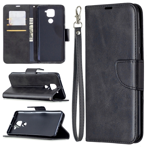 For Xiaomi Redmi Note 9 Retro Lambskin Texture Pure Color Horizontal Flip PU Leather Case with Holder & Card Slots & Wallet & Lanyard(Black)