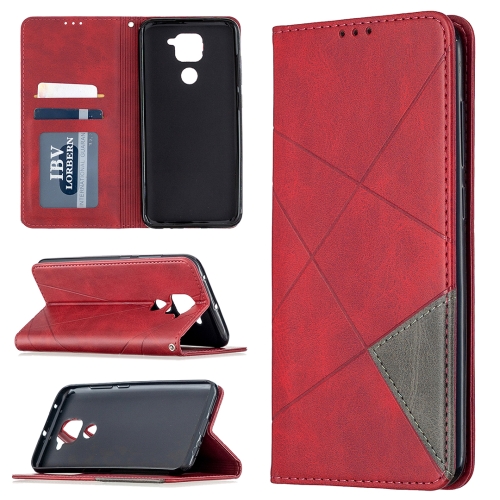 For Xiaomi Redmi Note 9 Rhombus Texture Horizontal Flip Magnetic Leather Case with Holder & Card Slots & Wallet(Red)