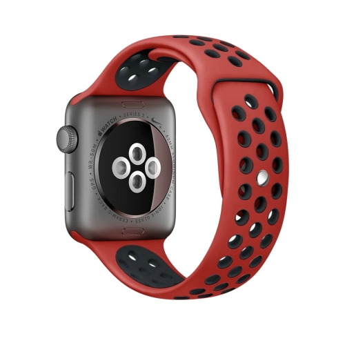 For Apple Watch Series 6 & SE & 5 & 4 44mm / 3 & 2 & 1 42mm Sport Silicone Watchband Standard Edition(Red Black)