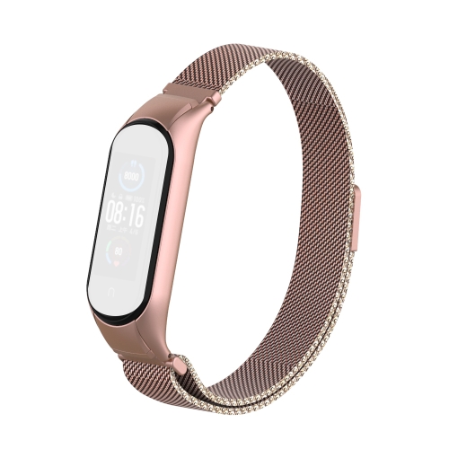 For Xiaomi Mi Band 5 Milano Solid Color Magnetic Stainless Steel Strap(Rose Red)