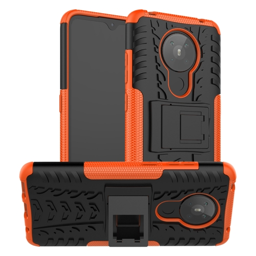 For Nokia 5.3 Tire Texture Shockproof TPU + PC Protective Case with Holder(Orange)