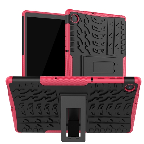 For Lenovo Tab M10 Plus TB-X606F Tire Texture Shockproof TPU+PC Protective Case with Holder(Rose Red)